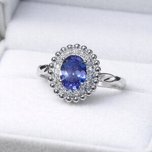2.25ct Oval Tanzanite Diamond Halo Ring 925 Sterling Silver Size 7.5 NEW